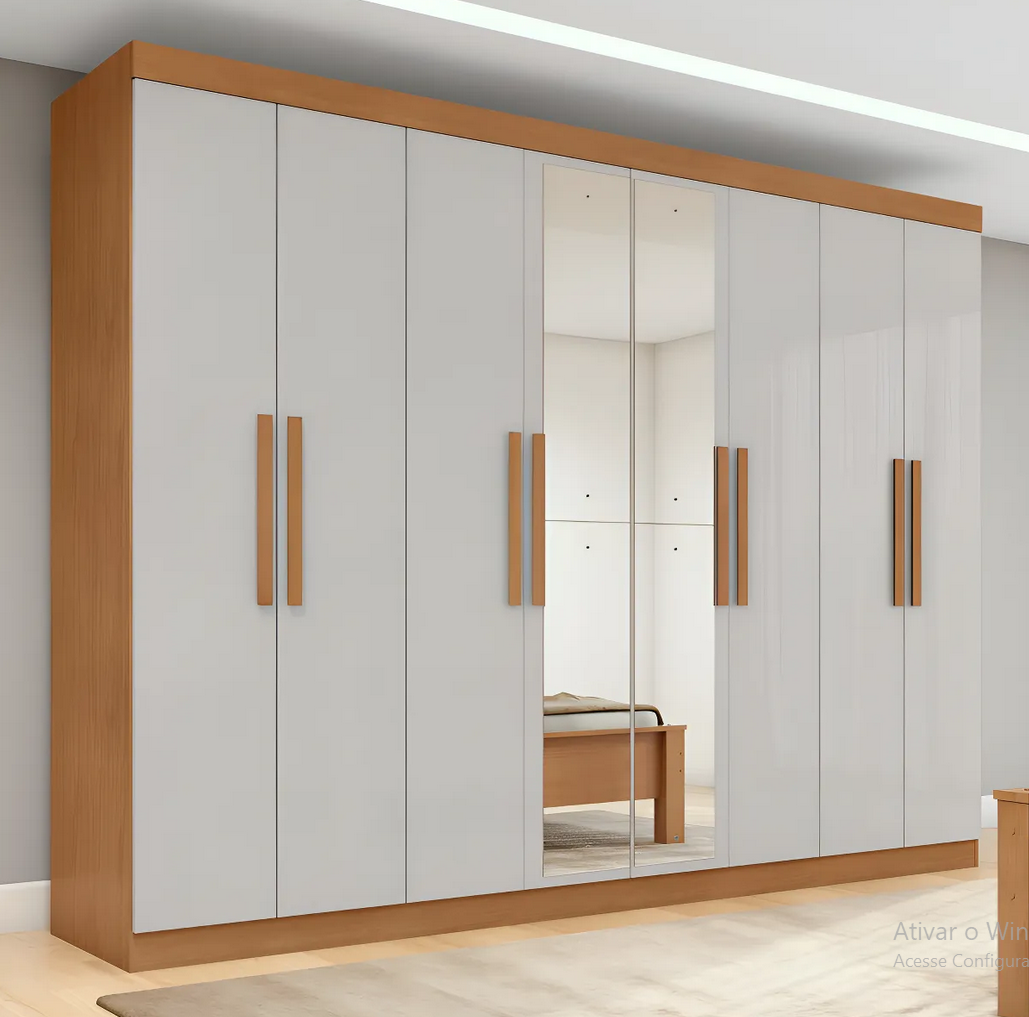 Guarda-roupa Casal Easy Slim 8 Portas com Espelho Amendoa/off White