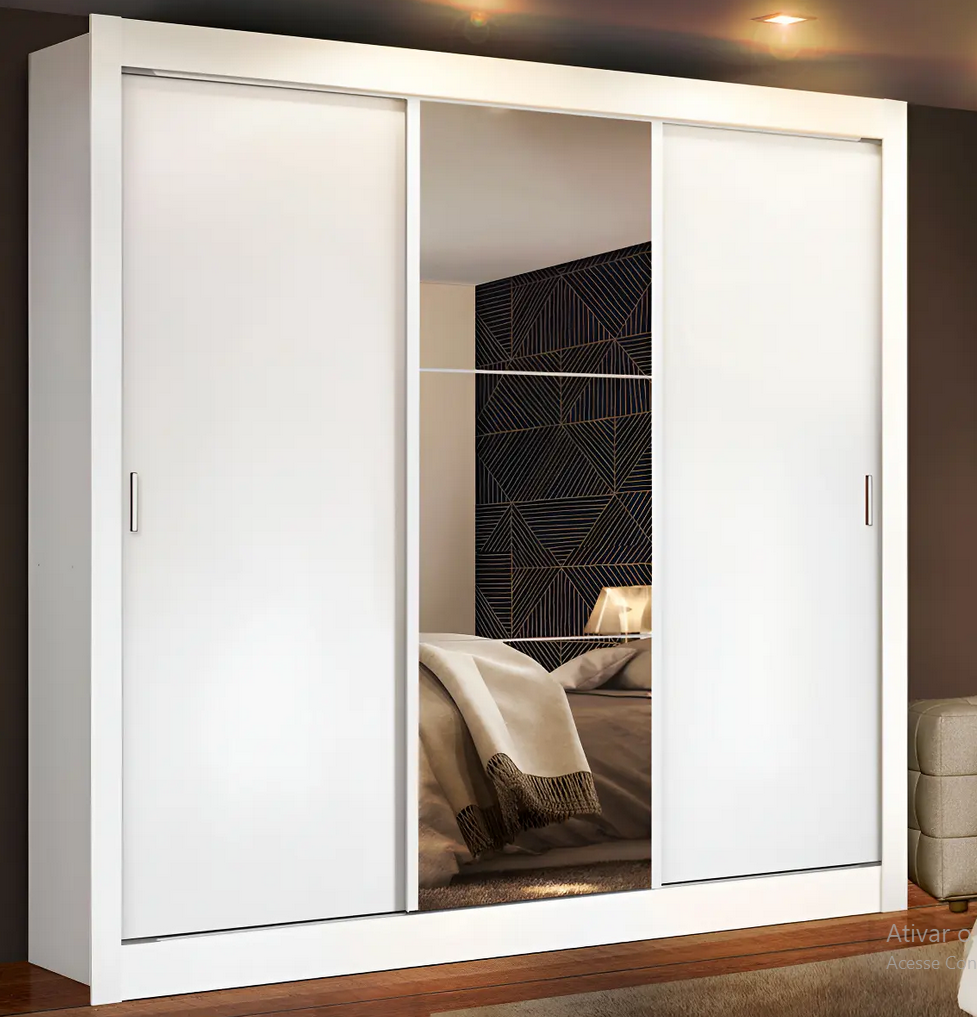 Guarda Roupa Casal Madesa Mônaco 3 Portas de Correr com Espelho Cor Branco