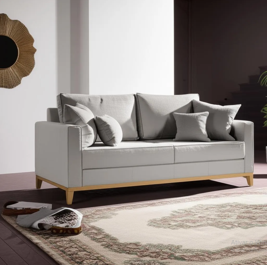 Sofá Mobly Beny 180 de 3 Corpos Tela Linho Color Cru